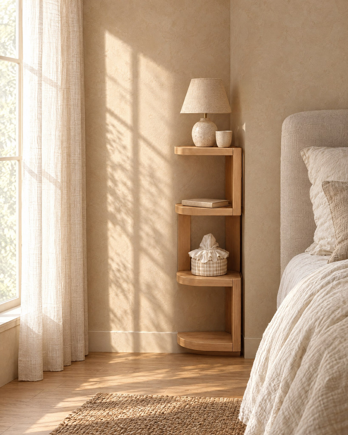 Light oak in a bright bedroom
