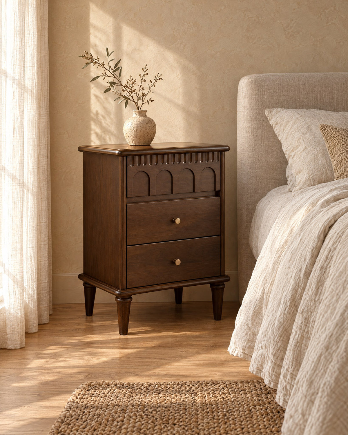 Brass knobs, turned legs