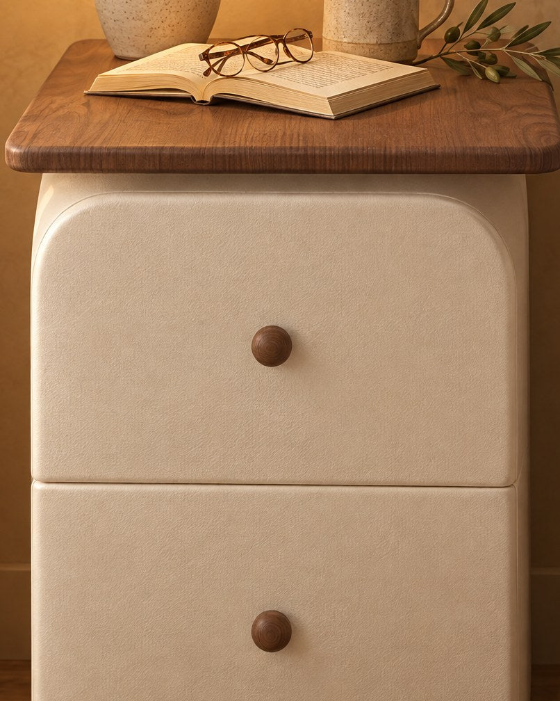 Wooden knobs on a soft cream front