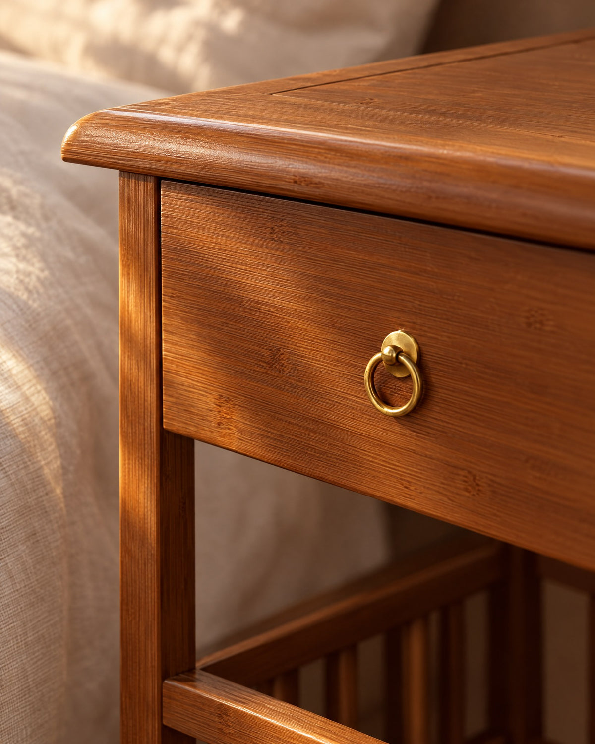 A drawer with a brass ring