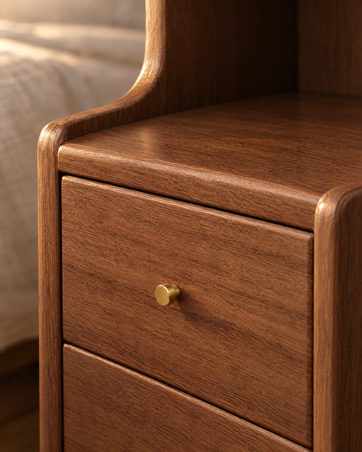 Brass knobs on walnut