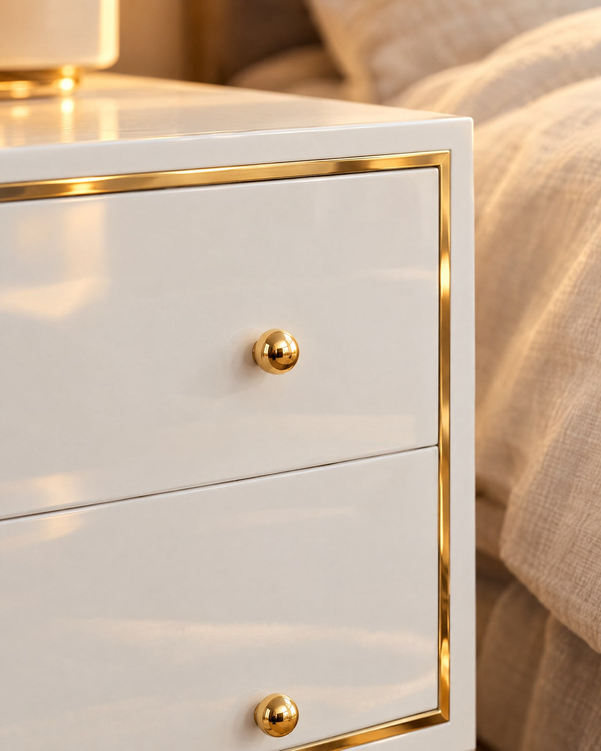 Glossy white, framed in gold