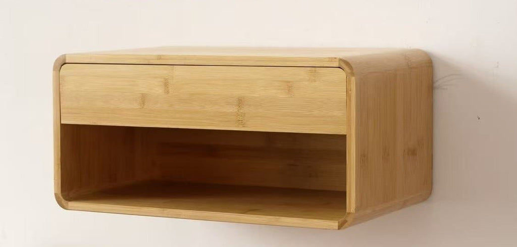 Bamboo floating bedside table in a bedroom