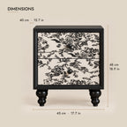 Black bedside table with floral toile drawers dimensions: 45 x 40 x 48 cm (W x D x H)