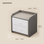 Grey and white bedside table dimensions: 33 cm wide, 30 cm deep, 40 cm high