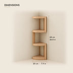 Corner bedside shelf dimensions: 20 cm each side, 68 cm high