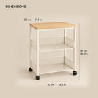 Cream bedside trolley dimensions: 42 cm wide, 30 cm deep, 61 cm high