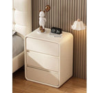 Cream rounded bedside table with three handle-free drawers
