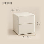 Cream rounded bedside table with two handle-free drawers dimensions: 45 cm wide, 40 cm deep, 48 cm high
