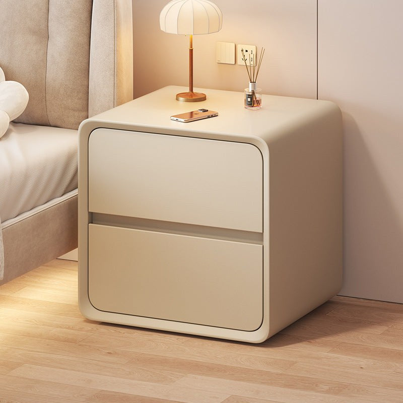 Cream rounded cube bedside table, front view