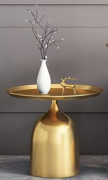 Gold metal round bedside table, product photo