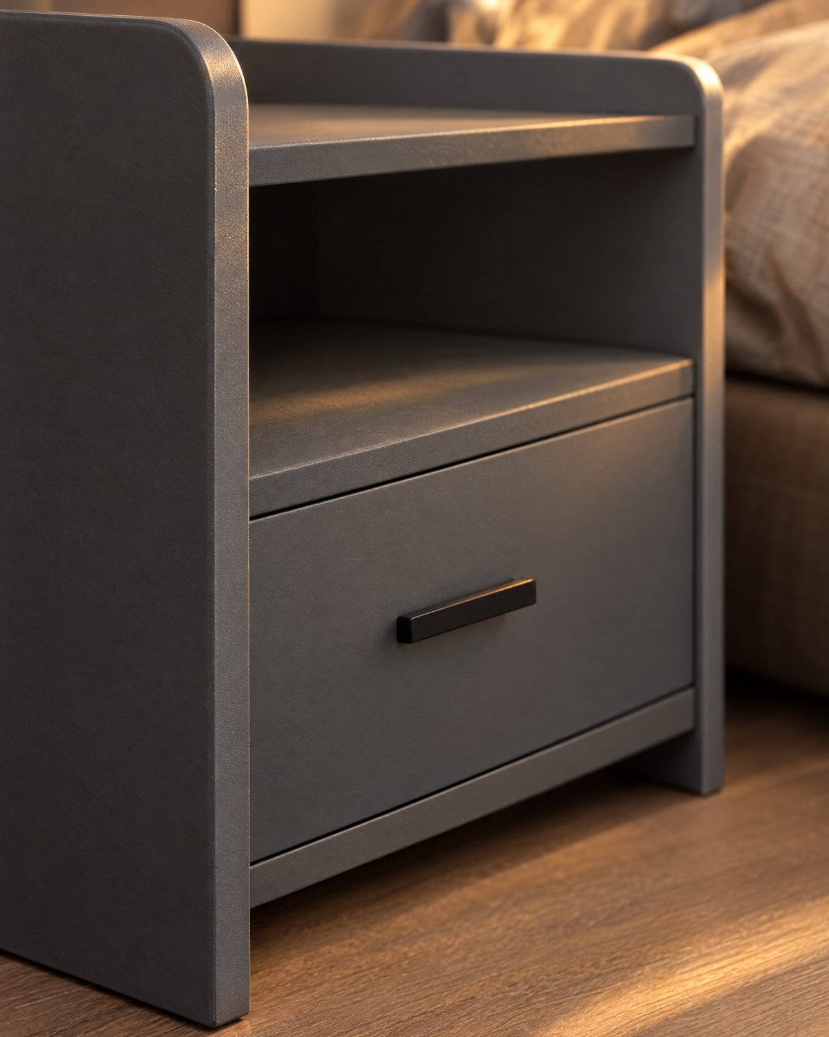 Open shelf, closed drawer