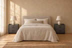 Pair of grey bedside tables on each side of a double bed