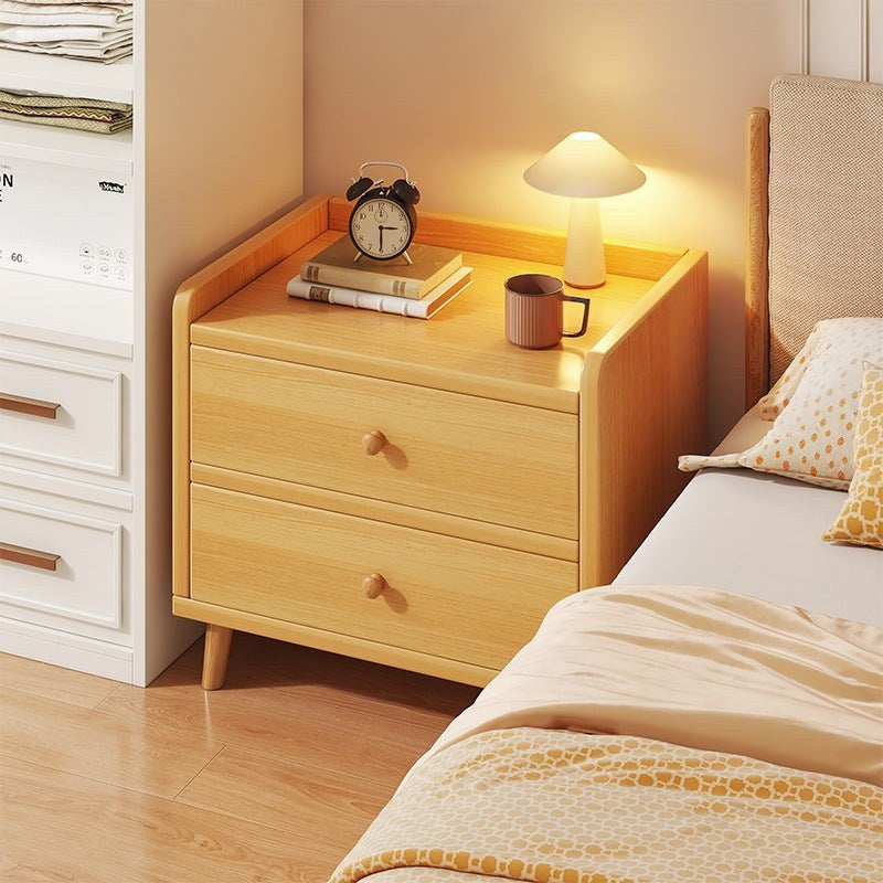 Narrow cherry wood-effect bedside table with two drawers