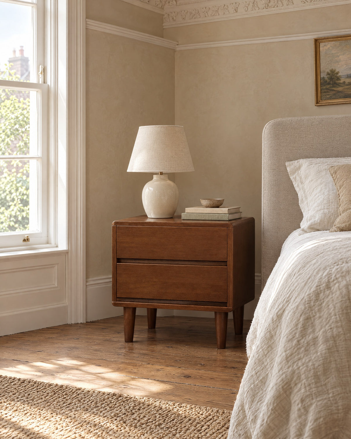 Walnut warmth in a calm bedroom