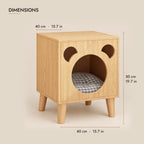Oak bear bedside table dimensions: 40 cm wide, 40 cm deep, 50 cm high