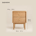 Oak bedside table dimensions: 40 cm wide, 35 cm deep, 50 cm high