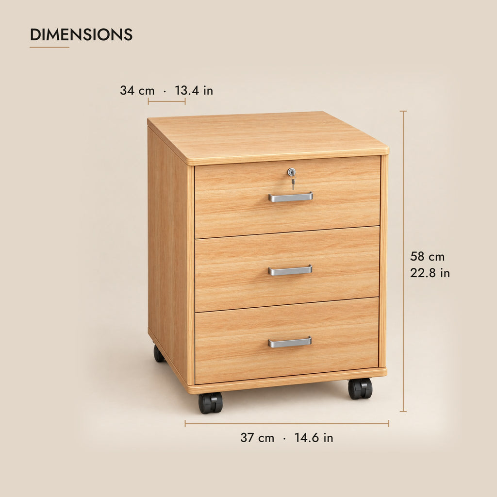 Oak-effect bedside cabinet dimensions: 37 cm wide, 34 cm deep, 58 cm high