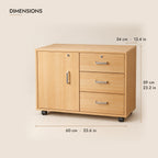 Oak lockable bedside cabinet dimensions: 60 cm wide, 34 cm deep, 59 cm high