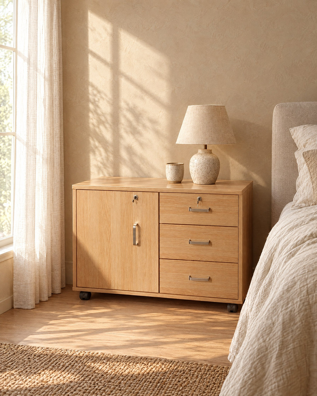 A cupboard and three drawers