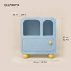 Pastel blue bedside cabinet with arched niches dimensions: 50 x 38 x 57 cm (W x D x H)