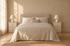 Pair of slim cream bedside tables on each side of a double bed