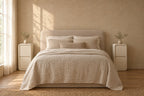 Pair of slim cream bedside tables on each side of a double bed