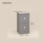 Slim grey bedside table dimensions: 20 x 30 x 45 cm (W x D x H)