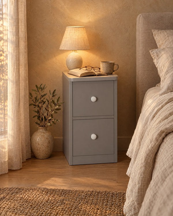 Slim Grey Bedside Table 20 cm with 2 Drawers