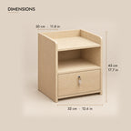 Small light wood bedside table with a lockable drawer and an open shelf dimensions: 32 cm wide, 30 cm deep, 45 cm high