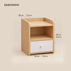 Small oak and white bedside table dimensions: 35 x 28 x 42 cm (W x D x H)