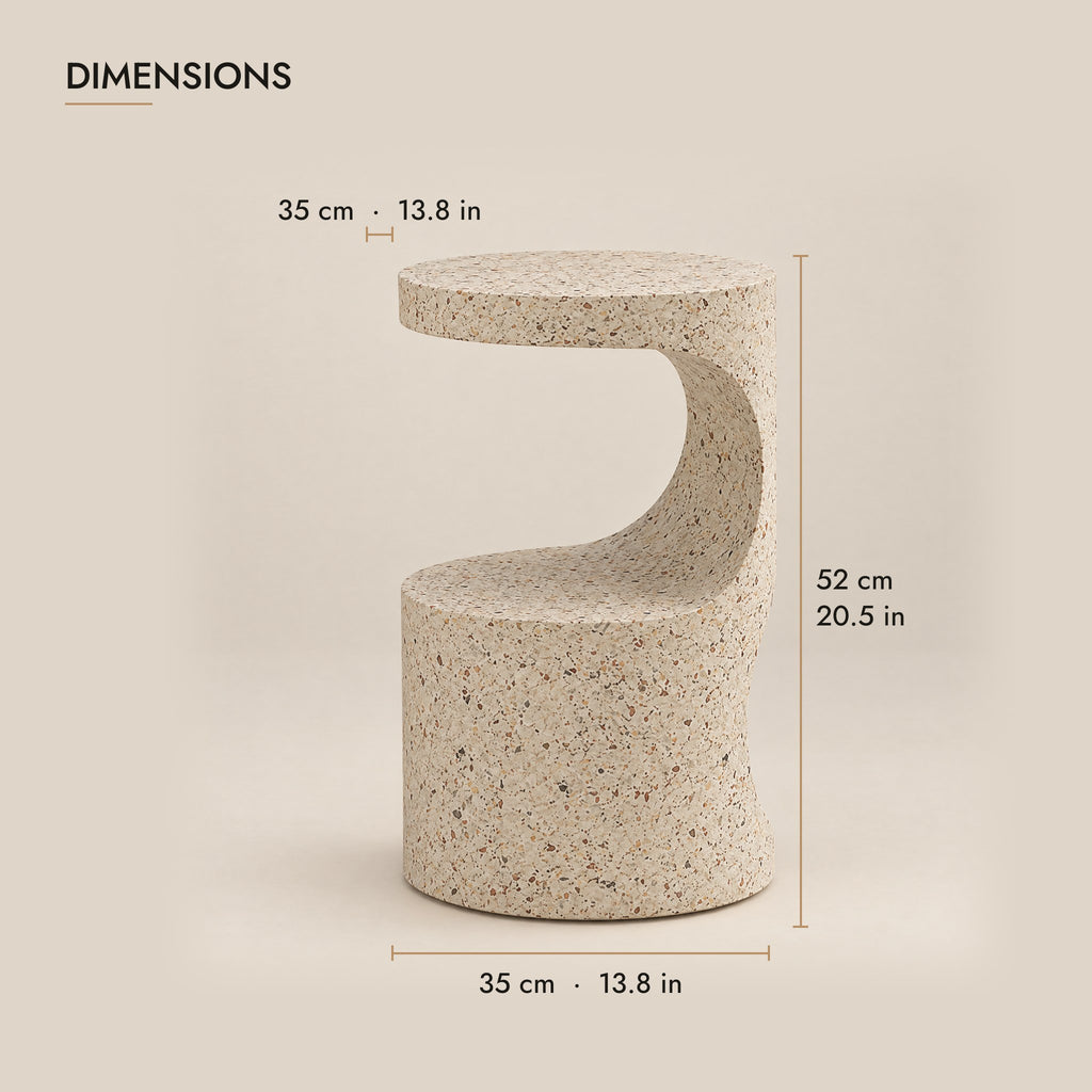 Terrazzo-look round sculpted bedside table dimensions: 35 x 35 x 52 cm (W x D x H)