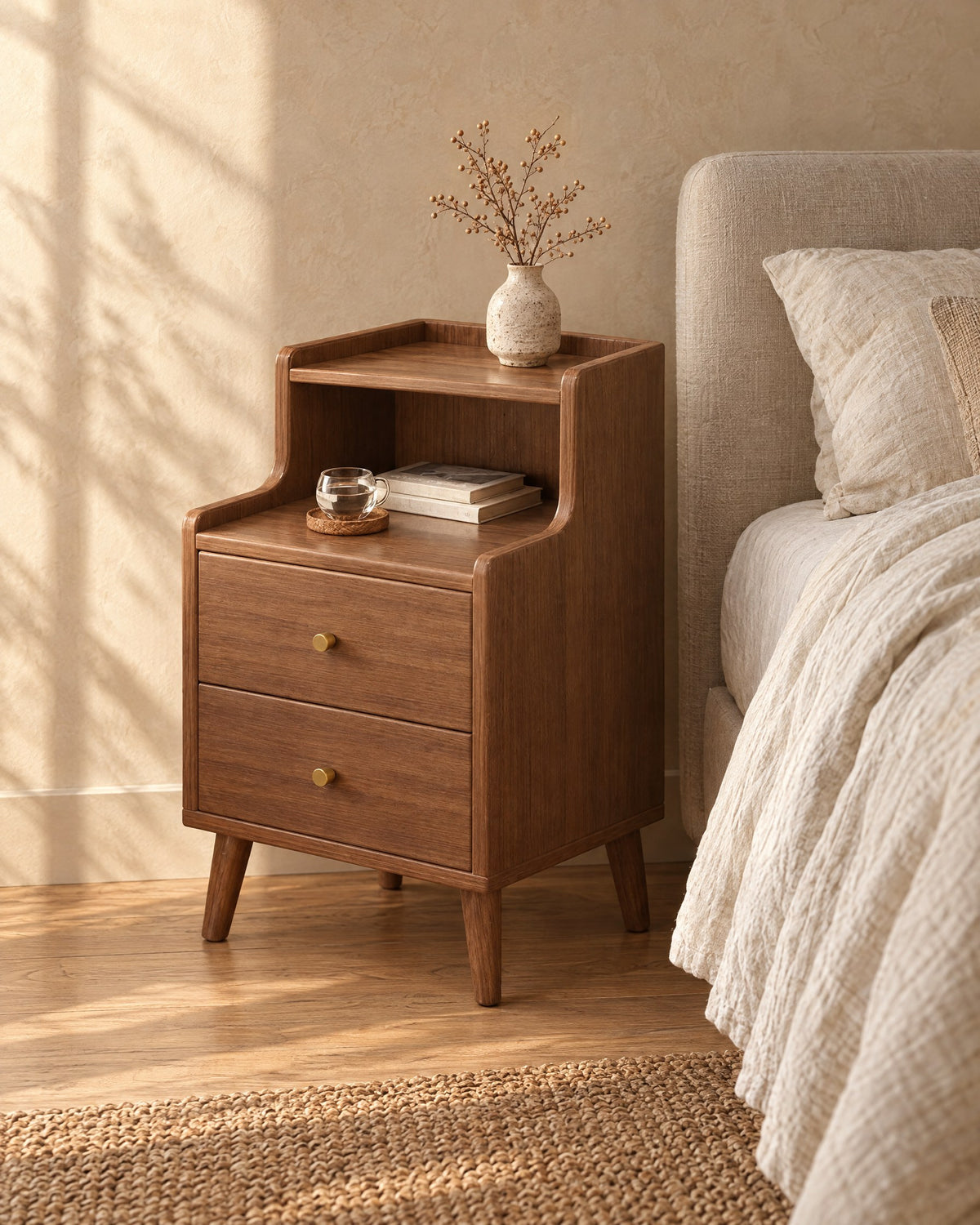 Three levels of bedside storage