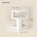 White bedside table dimensions: 35 cm wide, 35 cm deep, 55 cm high