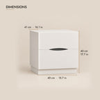 White bedside table with a curved finger pull dimensions: 40 x 41 x 45 cm (W x D x H)