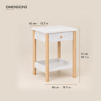 White bedside table dimensions: 48 cm wide, 40 cm deep, 51 cm high