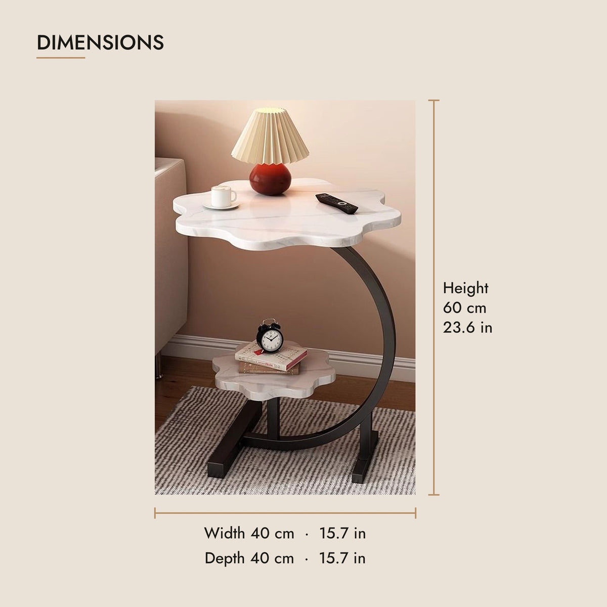 White Cloud Bedside Table dimensions: 40 cm wide, 40 cm deep, 60 cm high