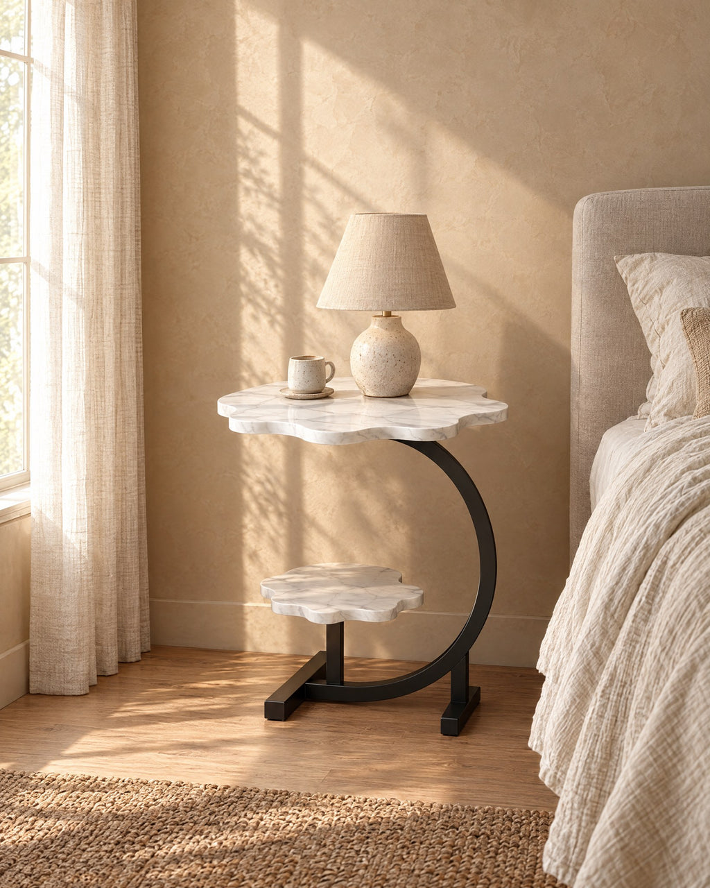 White Cloud Bedside Table in warm morning light