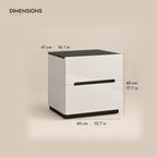 White gloss bedside table with a black top dimensions: 40 x 41 x 45 cm (W x D x H)