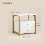 White bedside table with a gold frame dimensions: 40 x 34 x 50 cm (W x D x H)