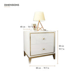 White and gold bedside table dimensions: 50 x 40 x 50 cm (W x D x H)